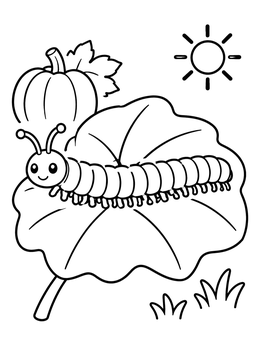 Free printable Cheerful Millipede On Pumpkin Leaf coloring page