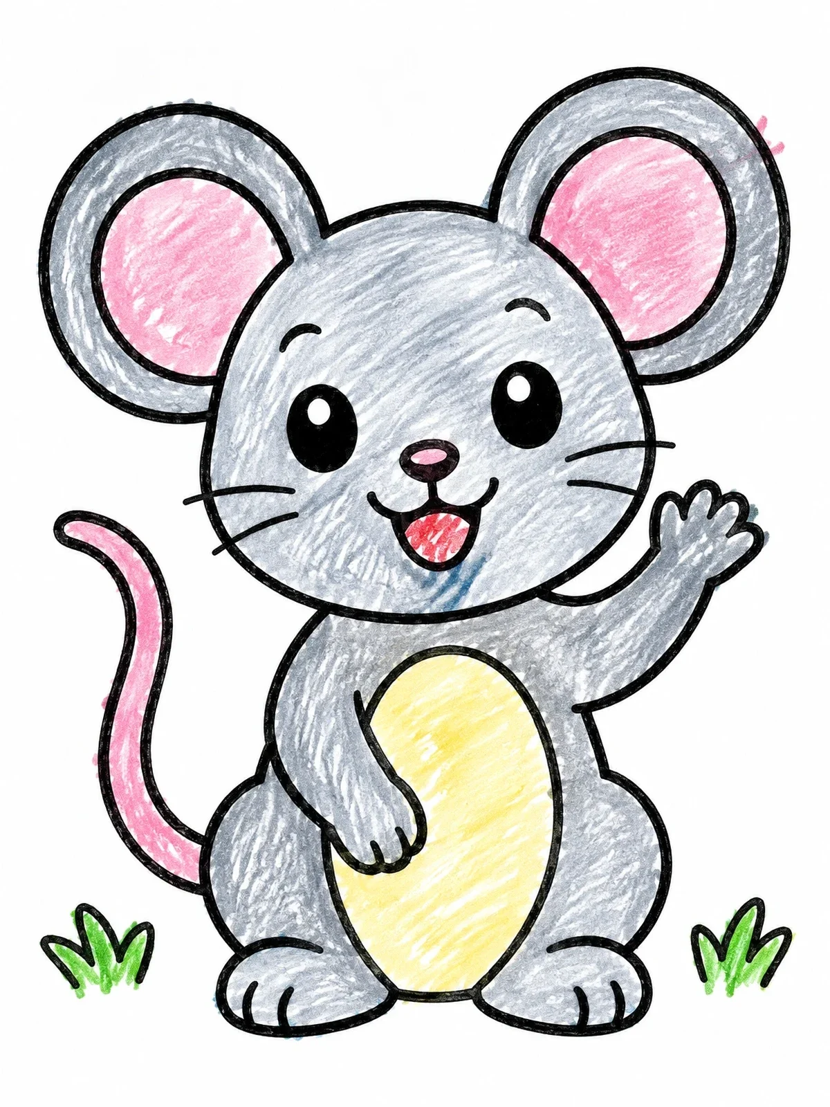 Colored example of the Cheerful Mouse Waving Paw coloring page