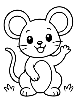 Free printable Cheerful Mouse Waving Paw coloring page
