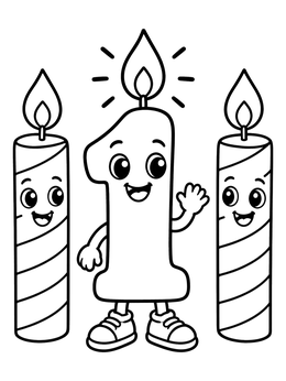 Free printable Cheerful Number One Birthday Candle coloring page