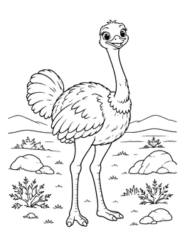 Free printable Cheerful Ostrich In The Desert coloring page