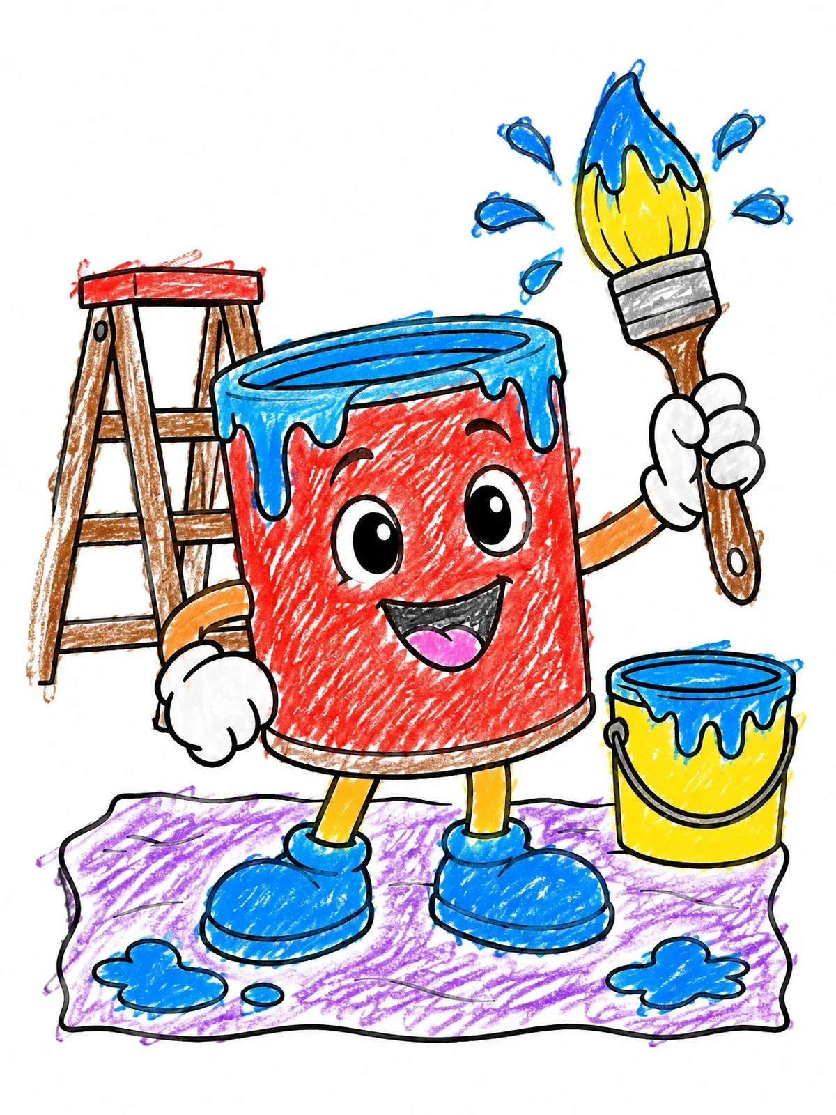 Colored example of the Cheerful Paint Can Holding A Brush coloring page
