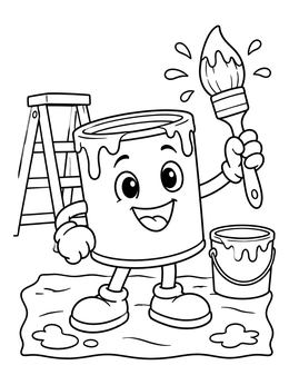 Free printable Cheerful Paint Can Holding A Brush coloring page