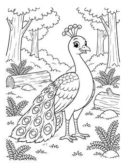 Free printable Cheerful Peacock In The Forest coloring page
