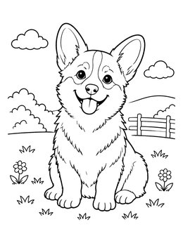Free printable Cheerful Pembroke Welsh Corgi Puppy coloring page