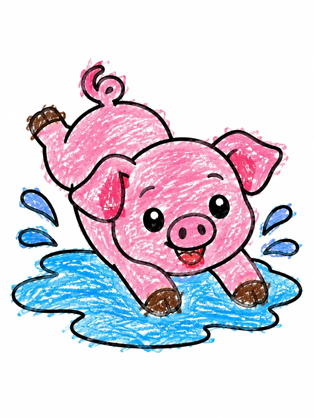Colored example of the Cheerful Piglet Splashing In A Puddle coloring page