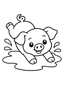 Free printable Cheerful Piglet Splashing In A Puddle coloring page