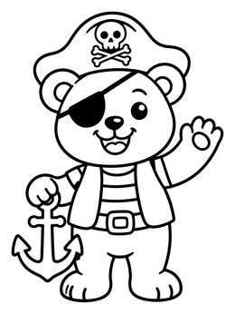 Free printable Cheerful Pirate Bear With Anchor coloring page