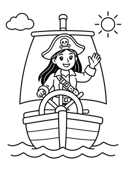 Free printable Cheerful Pirate Captain At The Helm coloring page