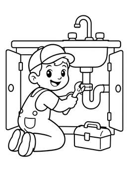 Free printable Cheerful Plumber Fixing A Sink coloring page