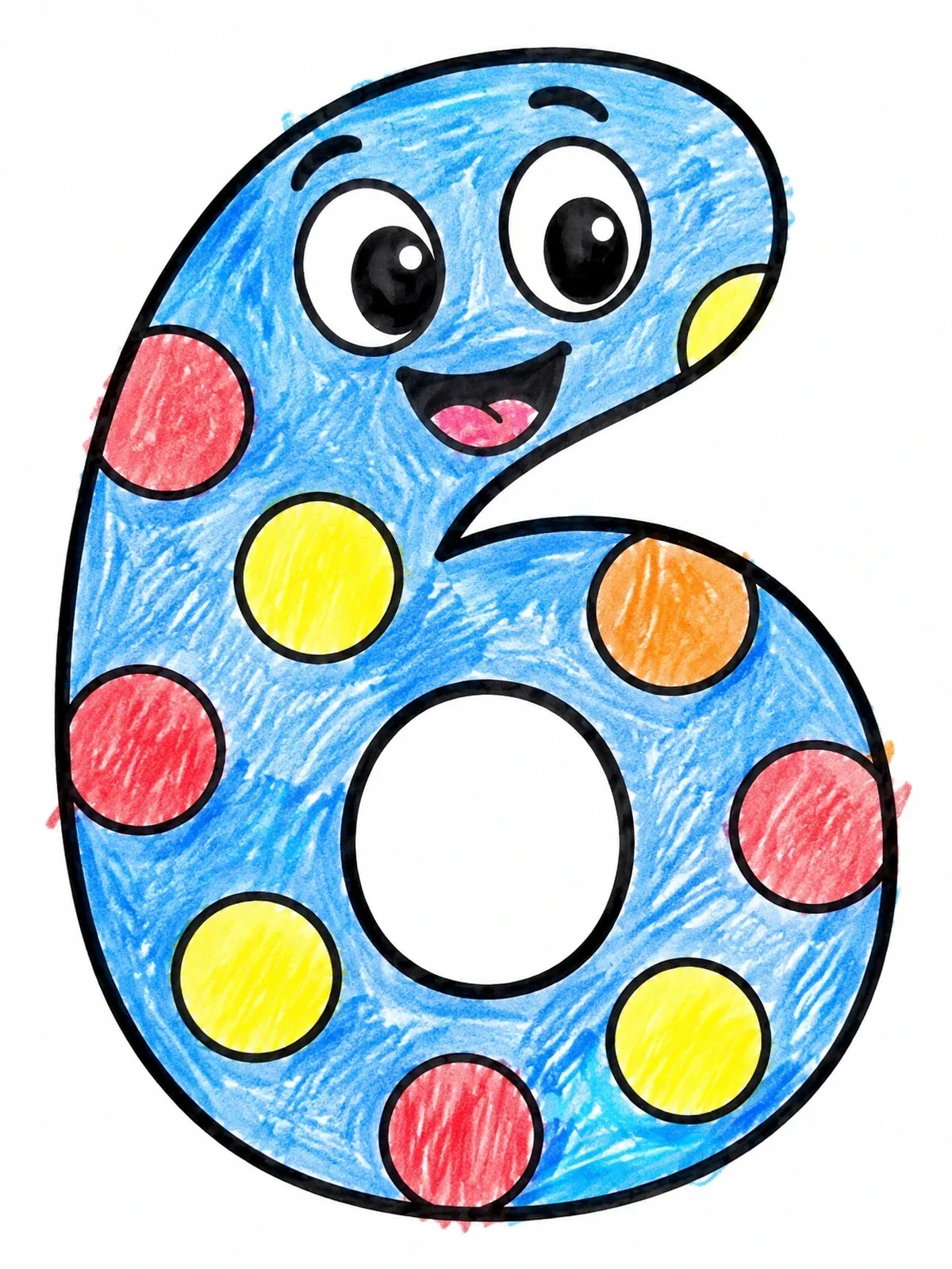 Colored example of the Cheerful Polka Dot Number 6 coloring page