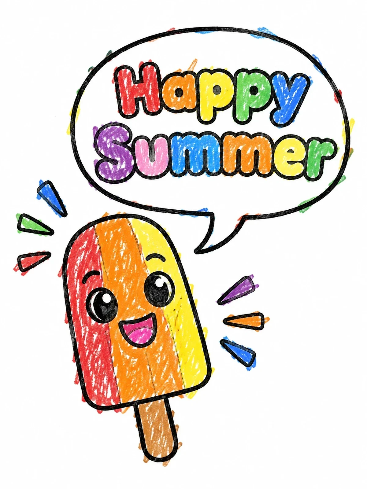 Colored example of the Cheerful Popsicle Saying Happy Summer coloring page