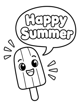 Free printable Cheerful Popsicle Saying Happy Summer coloring page