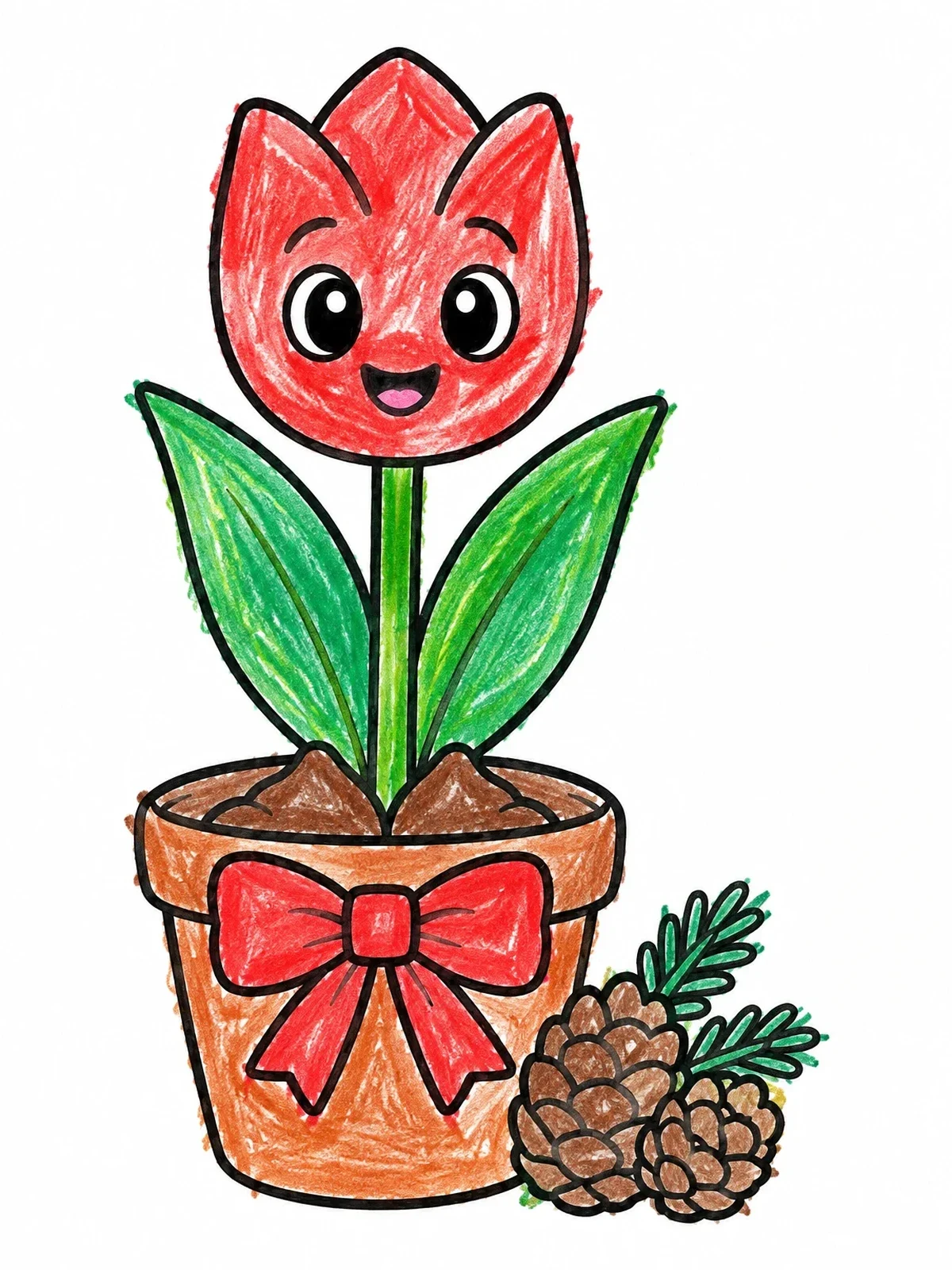 Colored example of the Cheerful Potted Winter Tulip coloring page