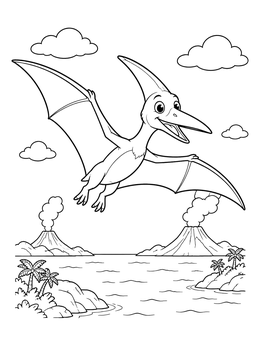 Free printable Cheerful Pteranodon Flying Over Ocean coloring page