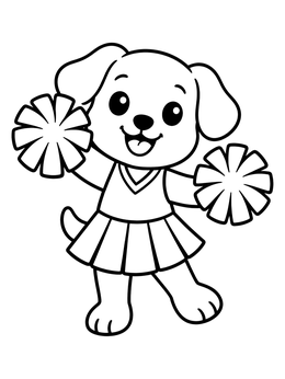 Free printable Cheerful Puppy Cheerleader With Pom Poms coloring page