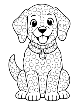 A happy puppy filled with circular patterns in this dot day coloring page.