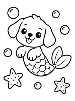 Free printable Cheerful Puppy Mermaid Under The Sea coloring page