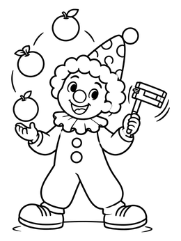 Free printable Cheerful Purim Clown With Grogger coloring page