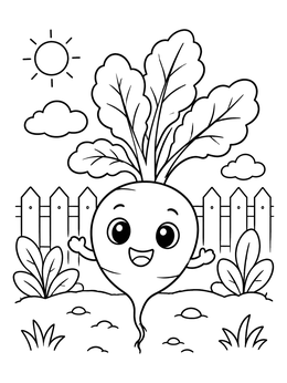 Free printable Cheerful Radish In The Garden coloring page