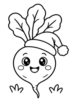 Free printable Cheerful Radish In Santa Hat coloring page
