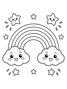 Free printable Cheerful Rainbow With Smiling Clouds coloring page