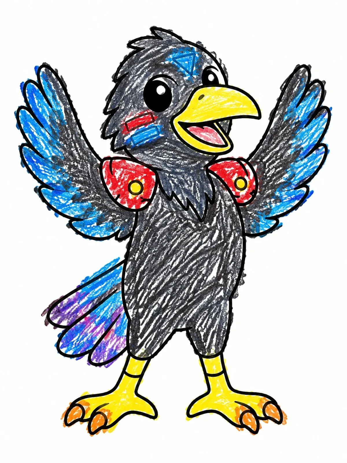 Colored example of the Cheerful Raven With Painted Face coloring page