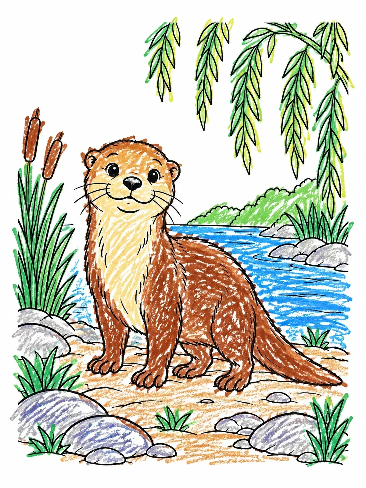 Colored example of the Cheerful River Otter On Riverbank coloring page