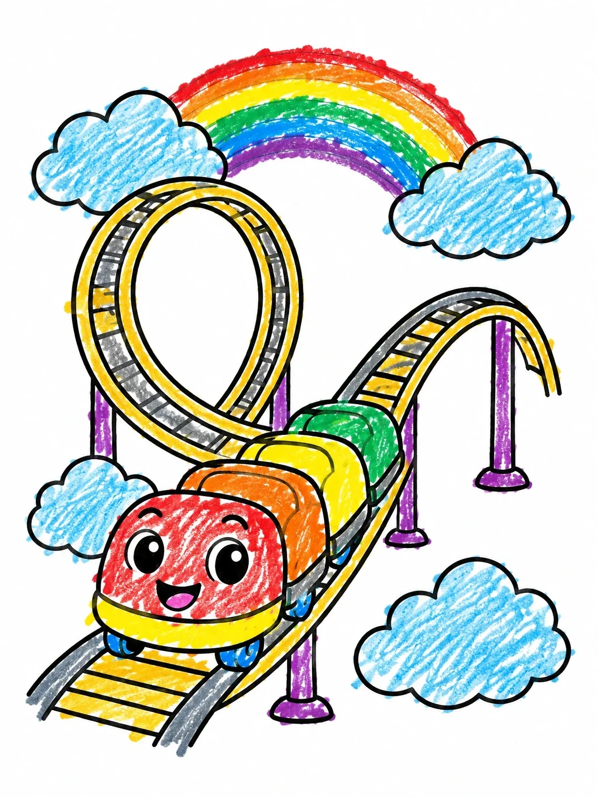 Colored example of the Cheerful Roller Coaster In The Sky coloring page