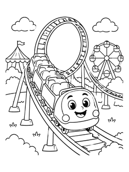 Free printable Cheerful Roller Coaster At Carnival coloring page