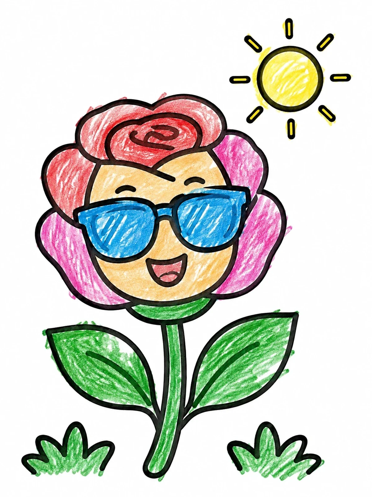 Colored example of the Cheerful Rose Wearing Cool Sunglasses coloring page