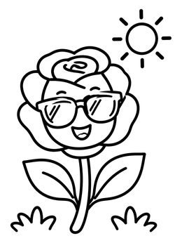 Free printable Cheerful Rose Wearing Cool Sunglasses coloring page