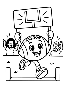 Free printable Cheerful Running Football With Goalpost Sign coloring page