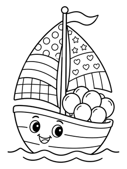 Free printable Cheerful Sailboat Carrying Balloons coloring page