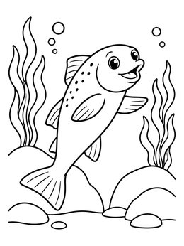 Free printable Cheerful Salmon Swimming Underwater coloring page