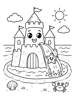 Free printable Cheerful Sandcastle With Starfish Slide coloring page