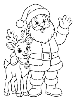 Cheerful Santa Claus and Little Reindeer coloring page