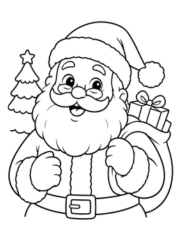 Free printable Cheerful Santa Claus With Present Sack coloring page