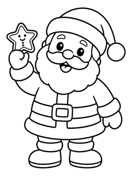 Free printable Cheerful Santa Holding Star Cookie coloring page