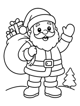 Free printable Cheerful Santa Waving With Toy Sack coloring page