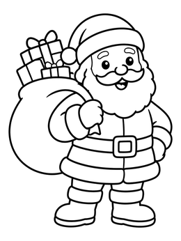 Free printable Cheerful Santa With Present Sack coloring page