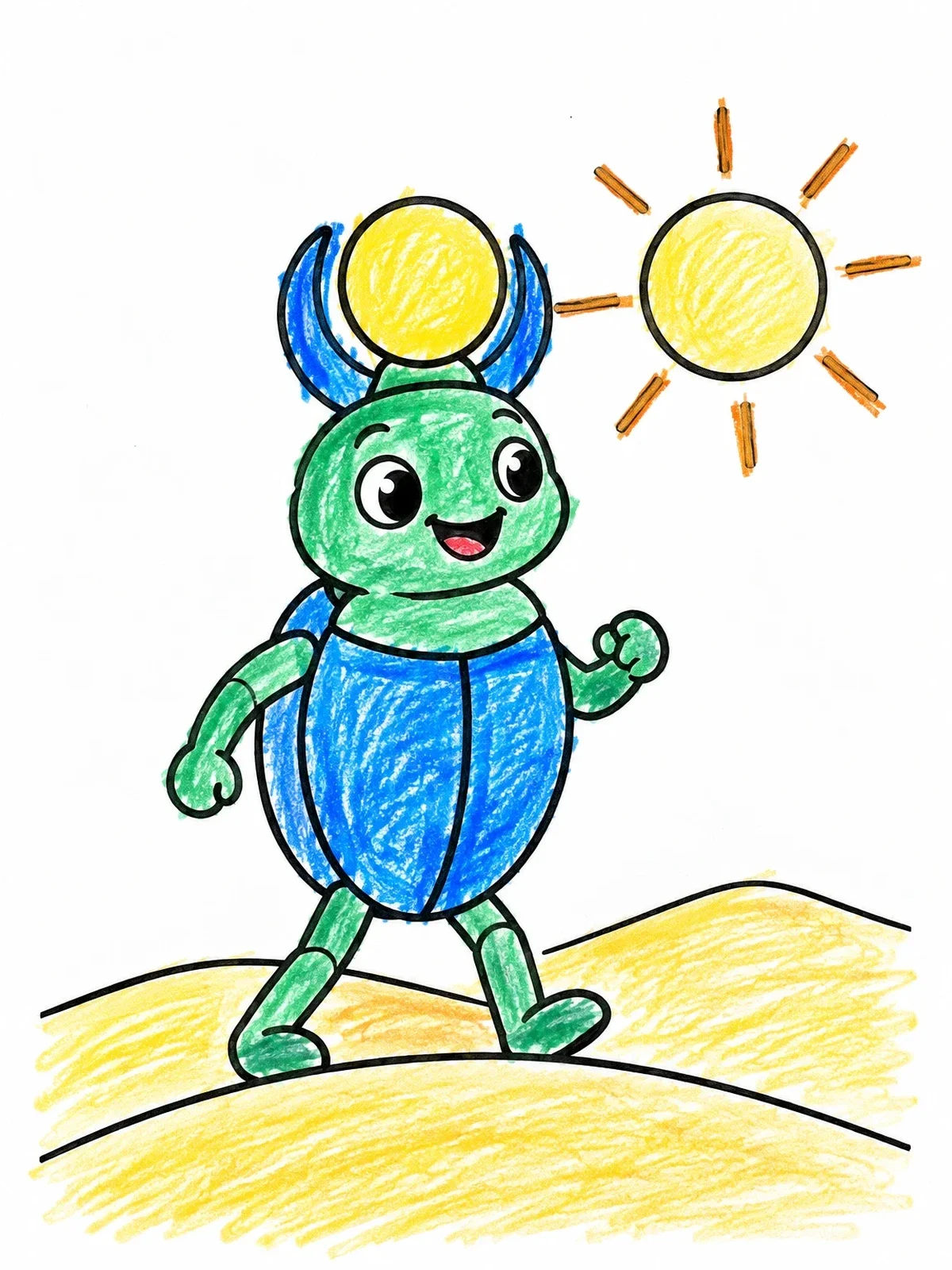 Colored example of the Cheerful Scarab Beetle In Desert coloring page