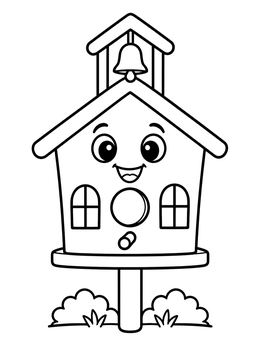 Free printable Cheerful Schoolhouse Birdhouse coloring page