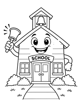 Free printable Cheerful Schoolhouse Ringing A Bell coloring page