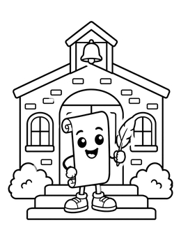 Free printable Cheerful Scroll At The Schoolhouse coloring page