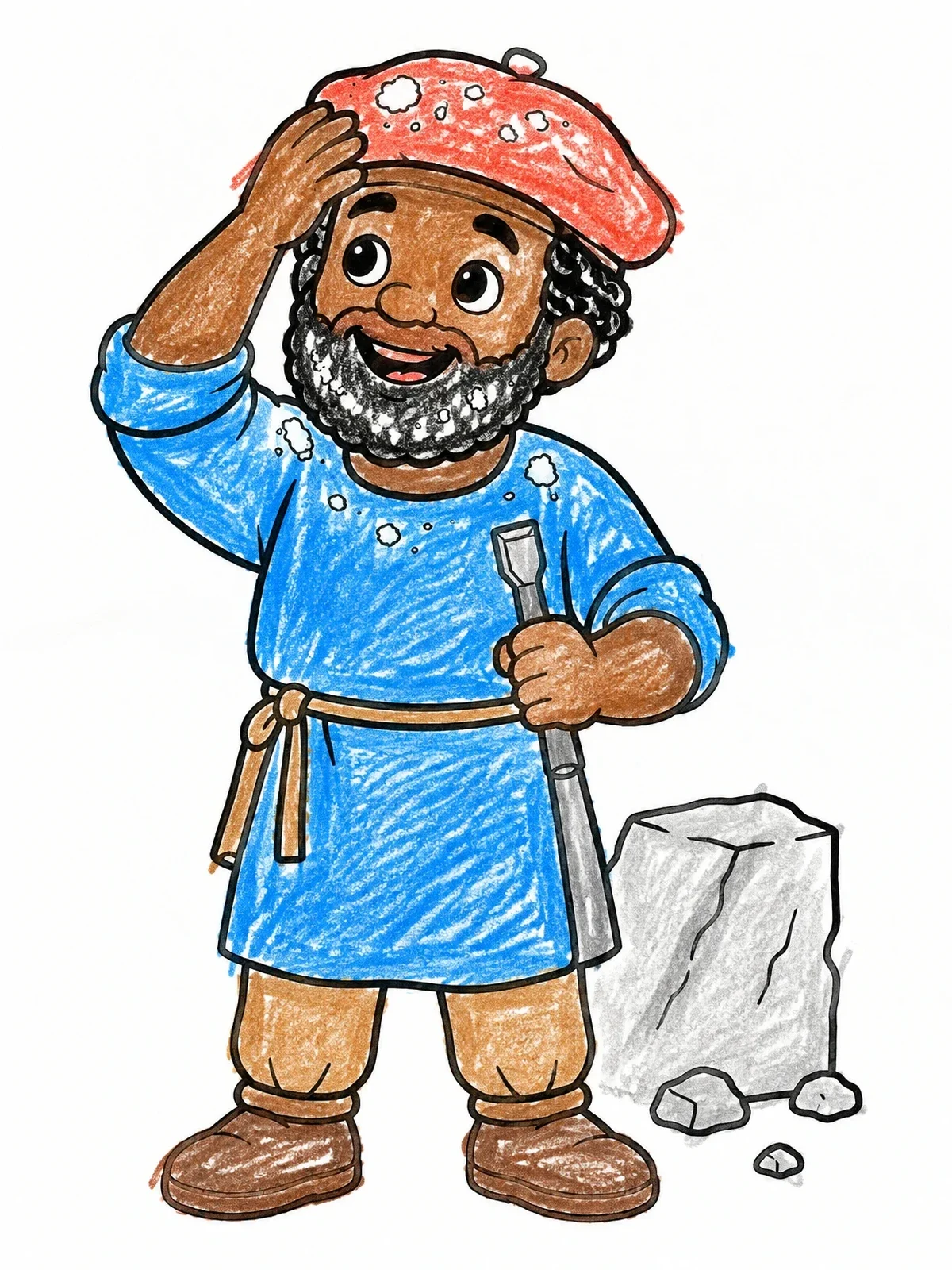 Colored example of the Cheerful Sculptor Michelangelo With Stone Dust coloring page