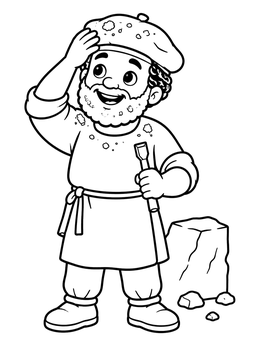 Free printable Cheerful Sculptor Michelangelo With Stone Dust coloring page