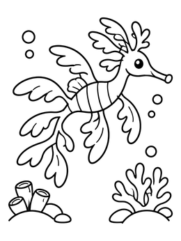 Free printable Cheerful Sea Dragon Near Coral coloring page
