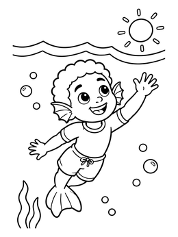 Free printable Cheerful Sea Monster Boy Swimming coloring page