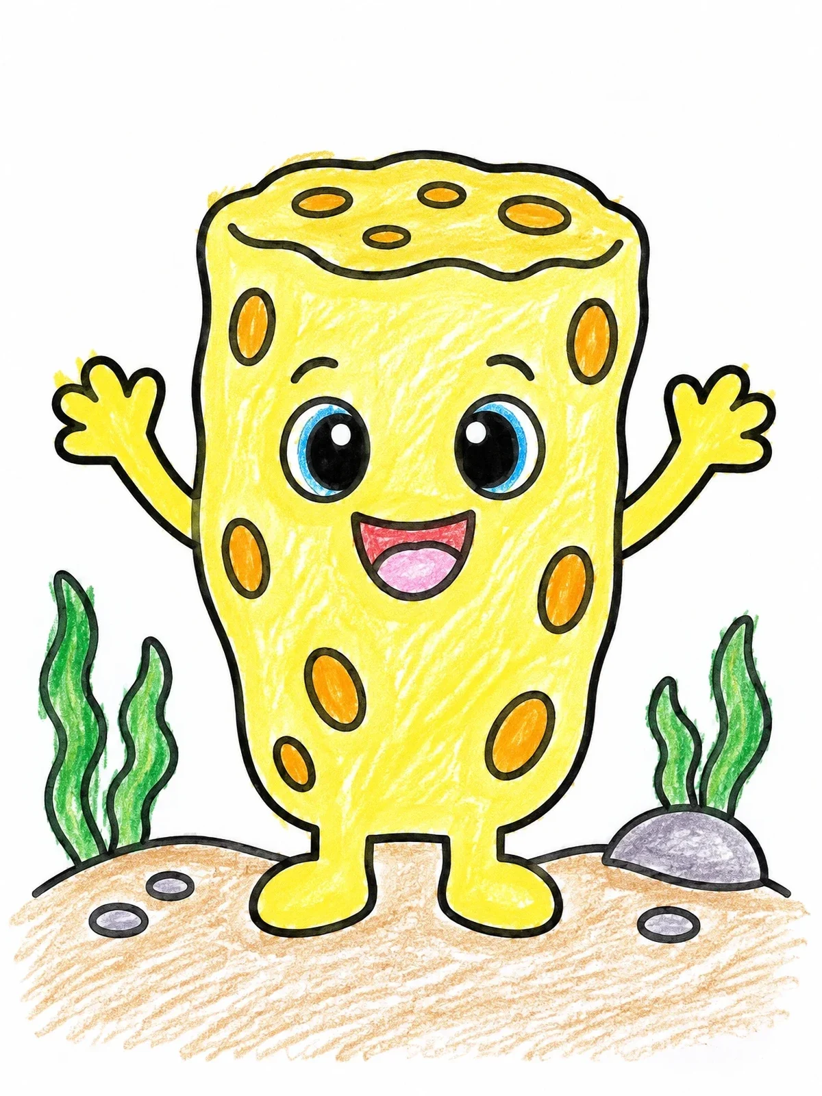 Colored example of the Cheerful Sea Sponge Character coloring page